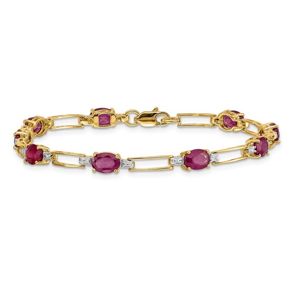 14k Yellow Gold Diamond and Oval Ruby (July Birthstone) Bracelet, 7.25" Length - Picture 3 of 4